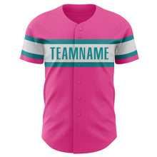 Load image into Gallery viewer, Custom Pink White-Teal Authentic Baseball Jersey