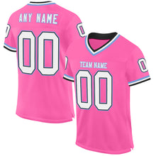 Load image into Gallery viewer, Custom Pink Black-Light Blue Mesh Authentic Throwback Football Jersey