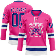 Load image into Gallery viewer, Custom Pink Royal-White Hockey Lace Neck Jersey