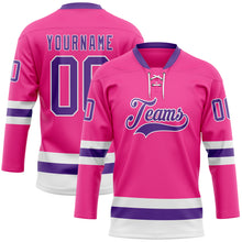Load image into Gallery viewer, Custom Pink Purple-White Hockey Lace Neck Jersey