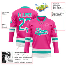 Load image into Gallery viewer, Custom Pink Aqua-White Hockey Lace Neck Jersey