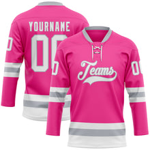 Load image into Gallery viewer, Custom Pink White-Gray Hockey Lace Neck Jersey