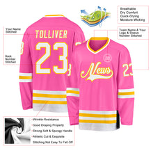 Load image into Gallery viewer, Custom Pink White-Gold Hockey Jersey