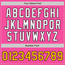 Load image into Gallery viewer, Custom Pink White Pinstripe Gold-Black Authentic Baseball Jersey