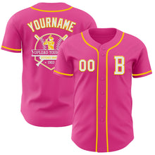 Load image into Gallery viewer, Custom Pink White-Yellow Authentic Baseball Jersey