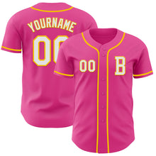 Load image into Gallery viewer, Custom Pink White-Yellow Authentic Baseball Jersey