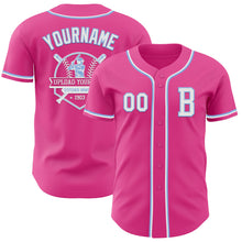 Load image into Gallery viewer, Custom Pink White-Light Blue Authentic Baseball Jersey