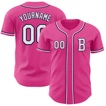 Load image into Gallery viewer, Custom Pink White-Navy Authentic Baseball Jersey