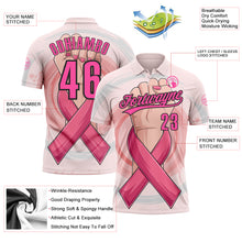 Load image into Gallery viewer, Custom Light Pink Pink-Black 3D Breast Cancer Awareness Month With Woman Hand And Pink Ribbon Women Health Care Support Performance Polo Shirt