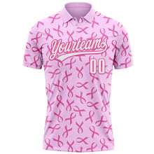 Load image into Gallery viewer, Custom Pink White 3D Pink Ribbon Breast Cancer Awareness Month Women Health Care Support Performance Polo Shirt