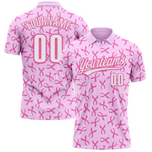 Load image into Gallery viewer, Custom Pink White 3D Pink Ribbon Breast Cancer Awareness Month Women Health Care Support Performance Polo Shirt