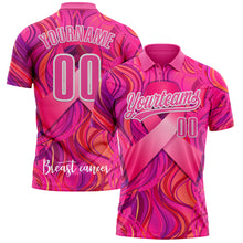 Load image into Gallery viewer, Custom Pink White 3D Pink Ribbon Breast Cancer Awareness Month Women Health Care Support Performance Polo Shirt