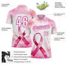 Load image into Gallery viewer, Custom Pink White-Hot Pink 3D Pink Ribbon Breast Cancer Awareness Month Women Health Care Support Performance Polo Shirt