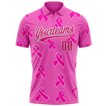 Load image into Gallery viewer, Custom Pink Hot Pink-White 3D Pink Ribbon Breast Cancer Awareness Month Women Health Care Support Performance Polo Shirt
