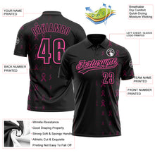 Load image into Gallery viewer, Custom Black Pink 3D Pink Ribbon Breast Cancer Awareness Month Women Health Care Support Performance Polo Shirt