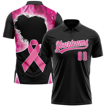 Load image into Gallery viewer, Custom Black Pink-White 3D Pink Ribbon Breast Cancer Awareness Month Women Health Care Support Performance Polo Shirt