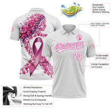 Load image into Gallery viewer, Custom White Pink 3D Pink Ribbon Breast Cancer Awareness Month Women Health Care Support Performance Polo Shirt