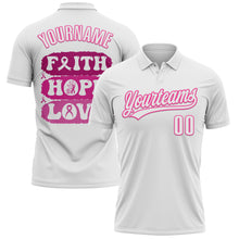 Load image into Gallery viewer, Custom White Pink 3D Pink Ribbon Breast Cancer Awareness Month Women Health Care Support Performance Polo Shirt