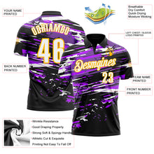 Load image into Gallery viewer, Custom Black White-Gold 3D Bowling Performance Polo Shirt