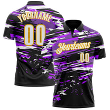 Load image into Gallery viewer, Custom Black White-Gold 3D Bowling Performance Polo Shirt