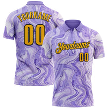 Load image into Gallery viewer, Custom Purple Gold-Black 3D Bowling Abstract Liquid Performance Polo Shirt