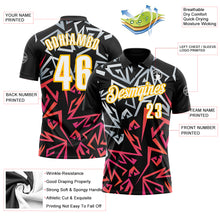 Load image into Gallery viewer, Custom Black White-Gold 3D Bowling Performance Polo Shirt