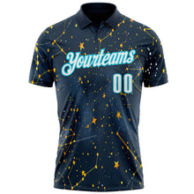 Load image into Gallery viewer, Custom Navy White-Lakes Blue 3D Bowling Star Performance Polo Shirt