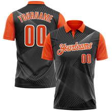 Load image into Gallery viewer, Custom Black Orange-White 3D Bowling Line Performance Polo Shirt