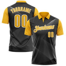 Load image into Gallery viewer, Custom Black Gold-White 3D Bowling Line Performance Polo Shirt