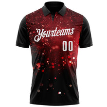 Load image into Gallery viewer, Custom Black Red-White 3D Bowling Glowing Star Performance Polo Shirt