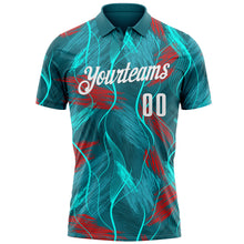Load image into Gallery viewer, Custom Teal Red-White 3D Bowling Line Performance Polo Shirt