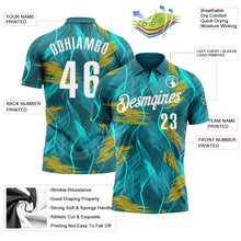 Load image into Gallery viewer, Custom Teal Old Gold-White 3D Bowling Line Performance Polo Shirt