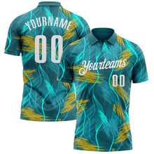 Load image into Gallery viewer, Custom Teal Old Gold-White 3D Bowling Line Performance Polo Shirt