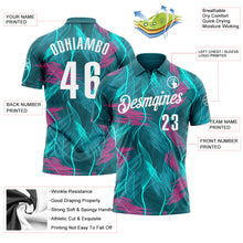 Load image into Gallery viewer, Custom Teal Pink-White 3D Bowling Line Performance Polo Shirt