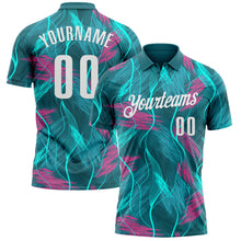 Load image into Gallery viewer, Custom Teal Pink-White 3D Bowling Line Performance Polo Shirt