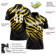 Load image into Gallery viewer, Custom Black Yellow-White 3D Bowling Dot Performance Polo Shirt