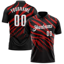 Load image into Gallery viewer, Custom Black Red-White 3D Bowling Dot Performance Polo Shirt