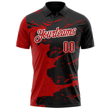 Load image into Gallery viewer, Custom Black Red-White 3D Bowling Splash Ink Performance Polo Shirt