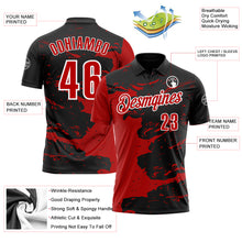 Load image into Gallery viewer, Custom Black Red-White 3D Bowling Splash Ink Performance Polo Shirt