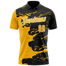 Load image into Gallery viewer, Custom Black Gold-White 3D Bowling Splash Ink Performance Polo Shirt