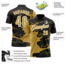 Load image into Gallery viewer, Custom Black Old Gold-White 3D Bowling Splash Ink Performance Polo Shirt