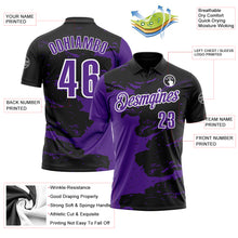 Load image into Gallery viewer, Custom Black Purple-White 3D Bowling Splash Ink Performance Polo Shirt