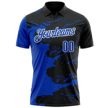 Load image into Gallery viewer, Custom Black Thunder Blue-White 3D Bowling Splash Ink Performance Polo Shirt