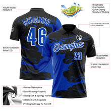 Load image into Gallery viewer, Custom Black Thunder Blue-White 3D Bowling Splash Ink Performance Polo Shirt