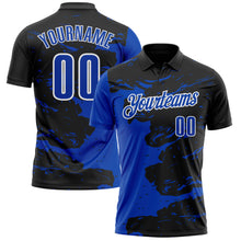 Load image into Gallery viewer, Custom Black Thunder Blue-White 3D Bowling Splash Ink Performance Polo Shirt