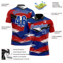 Load image into Gallery viewer, Custom Red Royal-Black 3D Bowling Abstract Grunge Art Performance Polo Shirt