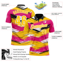 Load image into Gallery viewer, Custom Hot Pink Yellow-Black 3D Bowling Abstract Grunge Art Performance Polo Shirt