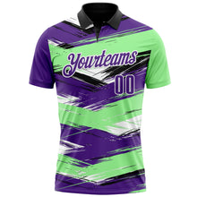 Load image into Gallery viewer, Custom Pea Green Purple-Black 3D Bowling Abstract Grunge Art Performance Polo Shirt