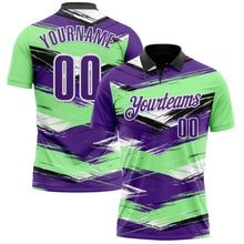 Load image into Gallery viewer, Custom Pea Green Purple-Black 3D Bowling Abstract Grunge Art Performance Polo Shirt