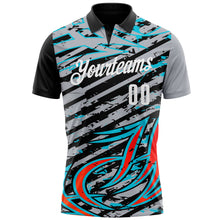 Load image into Gallery viewer, Custom Gray Black Red-Lakes Blue 3D Bowling Line Performance Polo Shirt
